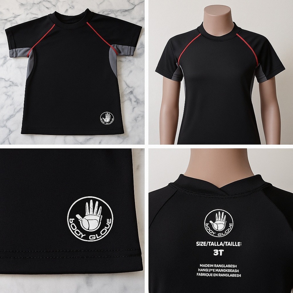 Body Glove‎ Kids 3T Swim Shirt Rash Guard Black Gray Red Piping UV Protective